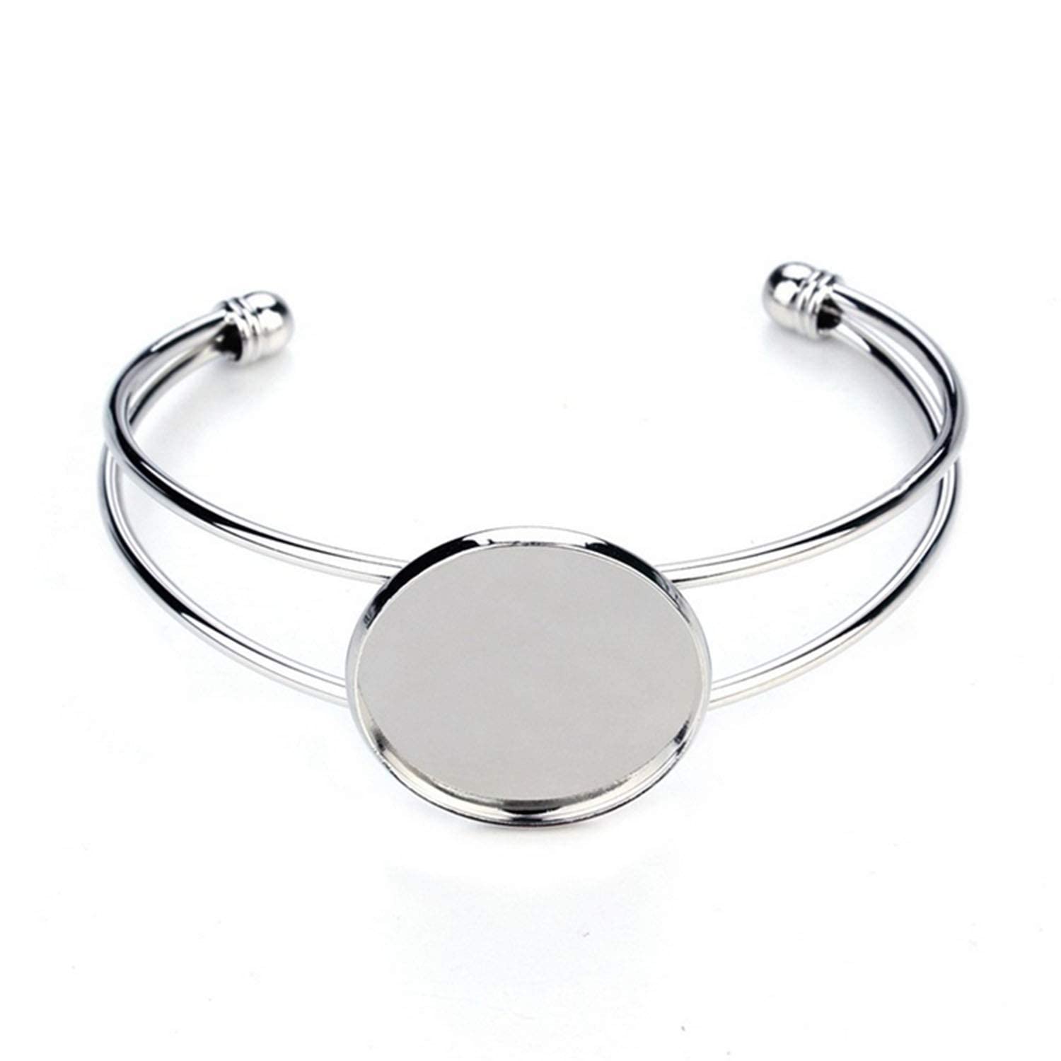 MIAO JIN 10 Pcs 25 mm Adjustable Round Cabochon Bezel Tray Blank Bangle for Crafting DIY Bracelets Making(Silver)