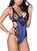 Elapsy Womens Sexy Lace Teddy Lingerie One Piece Babydoll Bodysuit Blue and Black Large