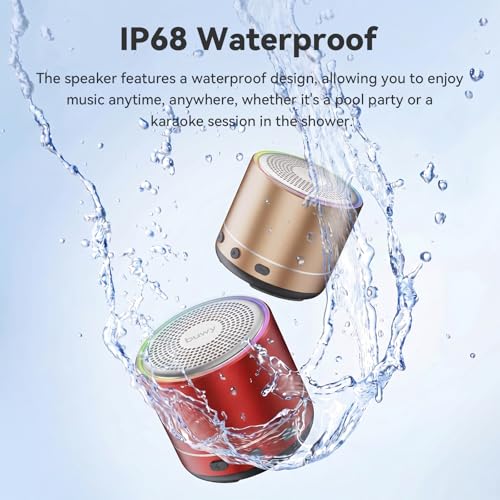 Bluetooth Speaker, Mini Speakers Wireless Bluetooth 5.4 Built-in Microphone, Loud HD Stereo Sound, IP68 Waterproof Speaker with 7 Modes RGB Lights, Small Speaker For Outdoor, Home, Gifts, Rose Gold