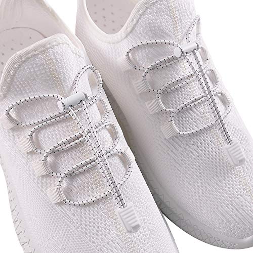 image for HYFAM 4 Pairs of No-Tie Shoelaces for Kids and Adults, Elastic Shoe La
