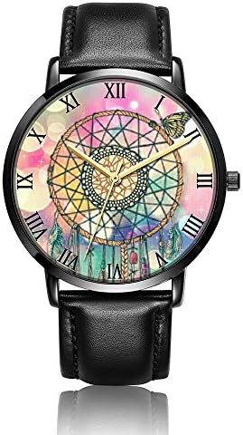 Whiterbunny Customized Dreamcatcher Wrist Watch Unisex Analog Quartz Fashion Black Leather Strip/Black Dial Plate for Women and Men