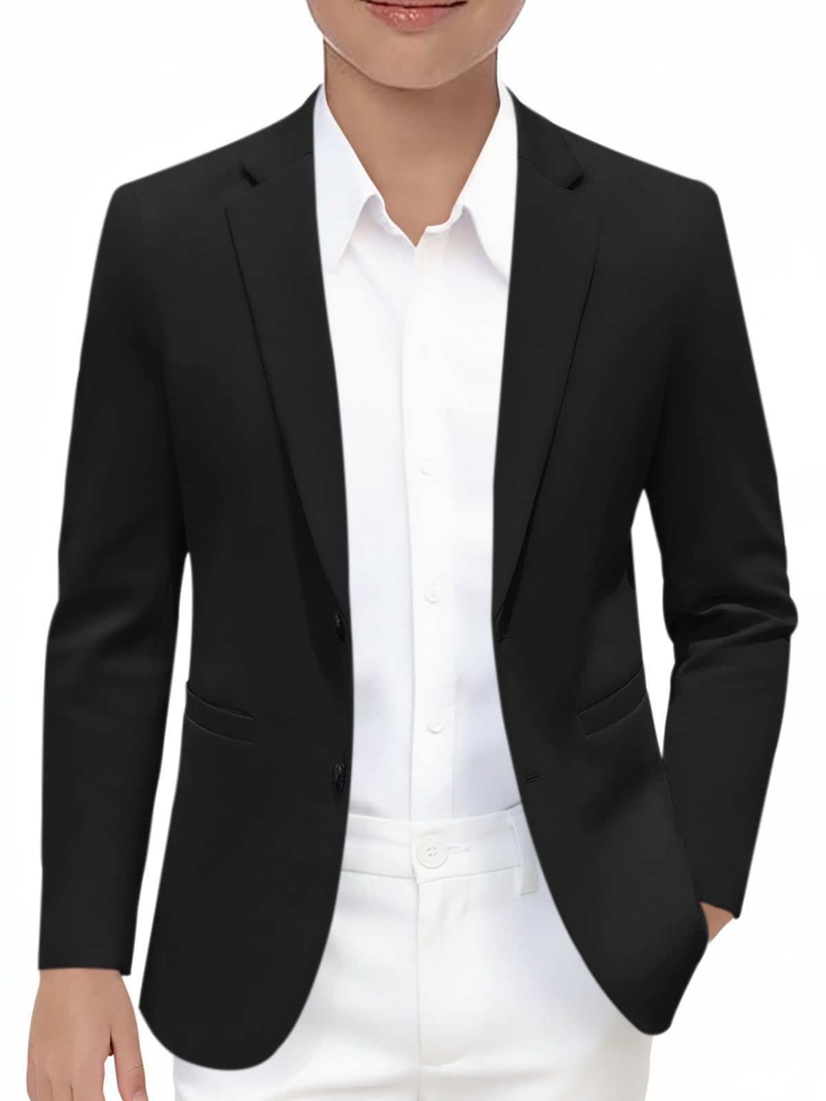 Photo 1 of Haloumoning Boys Blazer Kids Casual Two Button Sport Coats Suit Jacket with Pockets 5-14 Years Black