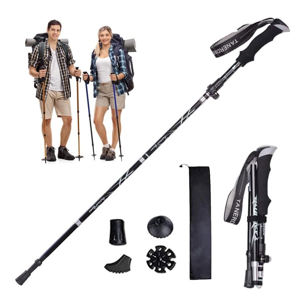 Aprllolg Trekking Poles, Collapsible Walking Poles for Men Women, Adjustable Lightweight Walking sticks for Trekking, Camping, Backpacking, Hiking (Black 1pack)
