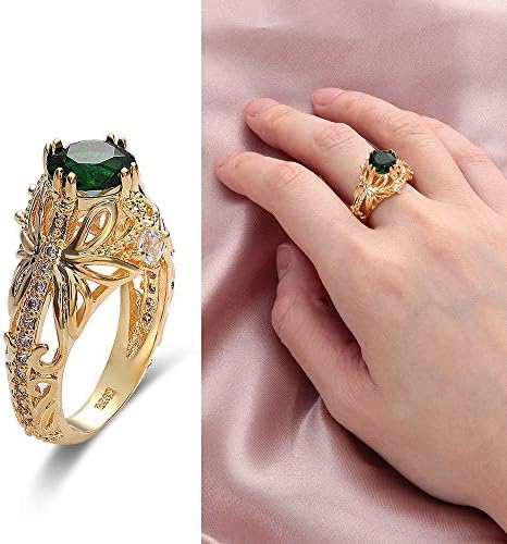 Ravewan Shop 14k Gold Emerald Diamond Ring Women Anniversary Engagement Wedding Gemstone Ring (7)