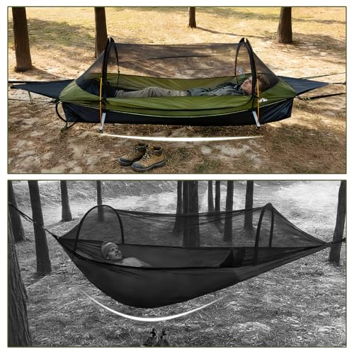 Night Cat Hammock Tent with Flat Base for 1 Person with Mosquito Net Waterproof Cover and Additional Storage Space Hiking Camping in the Garden Backyard Wild