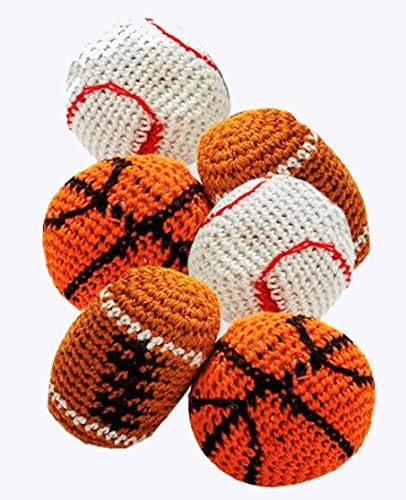Knitted Sportsr Balls (Set of 6). 2 Baseballs , 2Footballs and 2 Basketballsl. Each 2 to 3 Inches Long