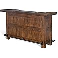 Pemberly Row Wood Home Bar with 2 Shelves and 3 Drawers in Brown (43" H x 78" W x 24" D) for Home, Kitchen, Dining Room with Storage Cabinets and Wine Rack, Easy Assembly