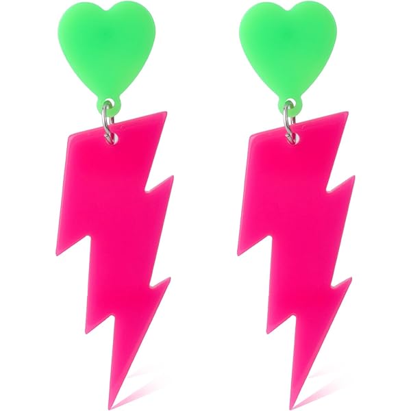 Mikovivi Boucles D'oreilles Cœur Fluo Pour Femme, Pendantes En Acrylique Rétro Années 80 Et 90 Accessoires De Fête Idéales L'été Et Pour Les Déguisements (Rose Vif, Vert