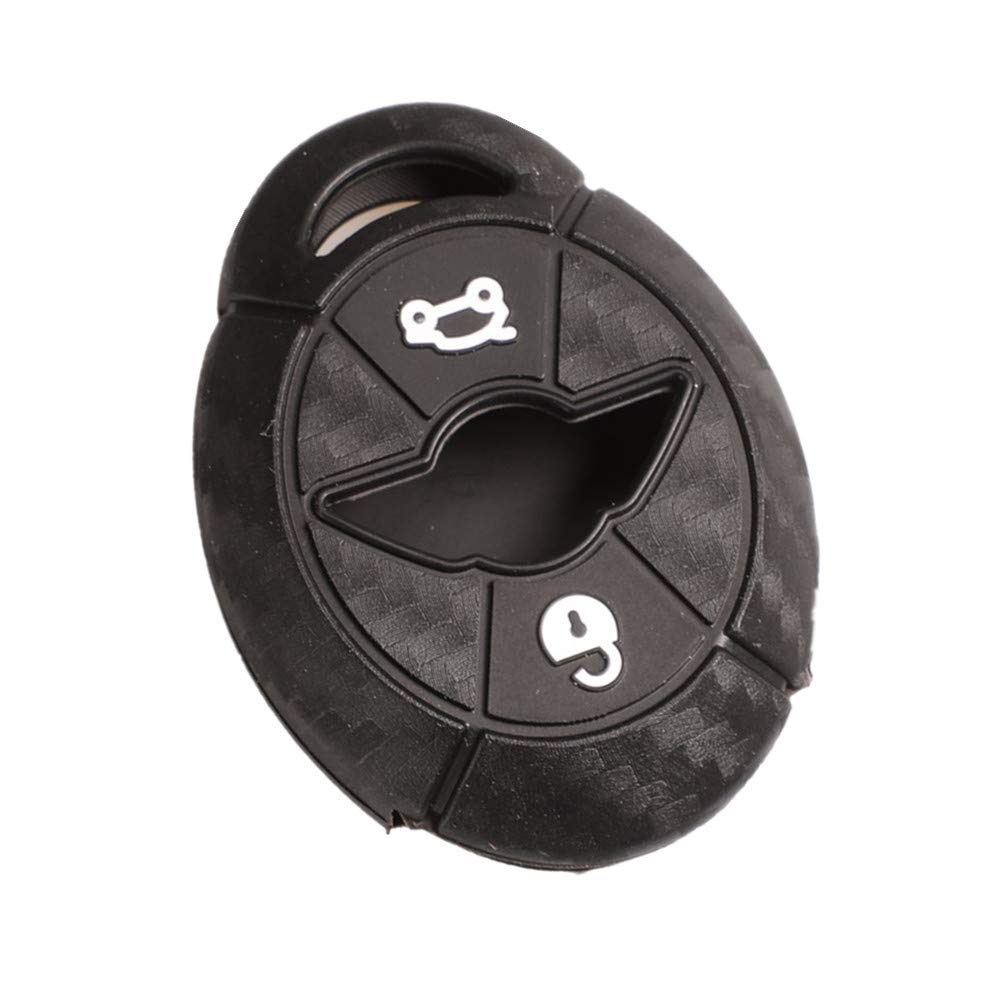 Happyit Car Key Case Cover Carbon Fiber Pattern Soft Silicone Compatible with bmw Mini Cooper S R50 R53 2 Buttons (Black)