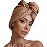 Hair Plopping Towel, Pure TShirt Cotton - Plop Wrap for Drying Wet Curls - Cap Ideal forWomen, Girls and Kids - Quick Dry Head Turban and Super Absorbent Anti Frizz Curly HairAccessories (Cappuccino)