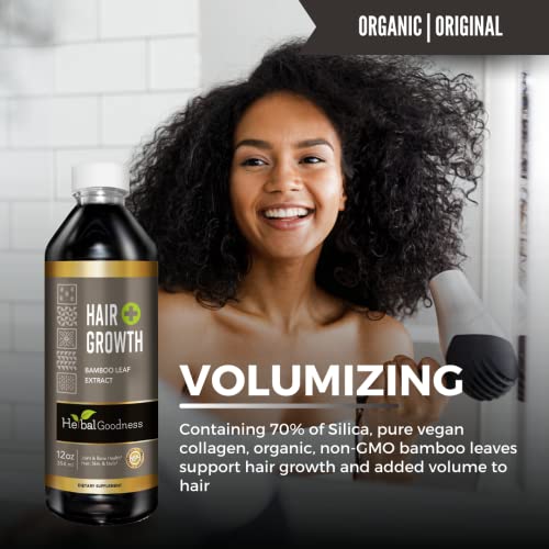 Hair Growth Plus 12oz - Bamboo Hair Product with Collagen, Keratin and Vitamins for Women and Men - Healthy Hair, Skin and Nails - 1 Bottle