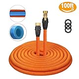 Tacklife 100ft Garden Hose, Innovative 2018 Leakproof Patent Connector Lightweight Expandable Water Hose, Durable Double Latex Core, Solid Brass Fittings, Free Net Bag, 3 Extra Rubber Gaskets - Orange