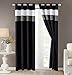 Grand Linen 4 Piece Regatta Black/White/Grey Pin Tuck Stripe Curtain Set with Attached Valance and Sheers