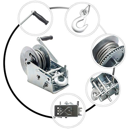 Lasamot 3500lbs Dual Gear Hand Winch Hand Crank Manual Boat ATV RV Trailer 33ft Cable - Image 4