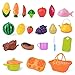 Tomons Kids Pretend Food Kitchen Toys Play Food for Kids, Plastic Food Fruit Cutting Set for Children Girls Boys Educational Early Age Basic Skills Development 20pcs Set with Basket