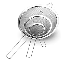 TEMCHY Fine Mesh Strainers - Set of 3 - Premium Quality Stainless Steel with Long Wire Handle Strainer Colander Sieve - 3.1", 5.3" & 7.8" Sizes, Best for Kitchen, Tea, Rice, Vegetable & Juice Use