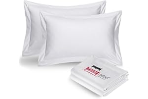 eBeddy Linens Standard Pillow Shams Set White Solid Egyptian Cotton Envelope Closure 20x26 Inch with 2" Flange 800-TC Decorative Bed Pillow Cover Pack of 2, Soft Cozy & Breathable