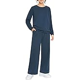 Weintee Women's Petite Sweatsuits Wide Leg Sweatpants and Sweatshirt Sets Jogging Suits