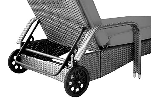 RS Trade Sonnenliege Imola Silber/Grau - Outdoor Liege mit beständigem Poly-Rattan-Geflecht - verstellbare Rückenlehne & breite Liegefläche - inkl. Kopfteil und Auflage – Bild 7