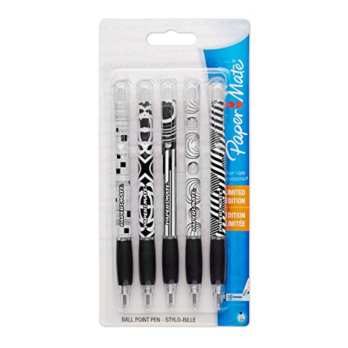 Paper Mate Expressions Retractable Ballpoint Pens, Medium Point, Black Ink, 5 Count