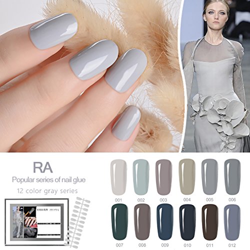 12PCS Grey Series Gel Nail Polish Set with UV LED, 2018 Popular Shiny Gift Present for Grils (Set 4)
