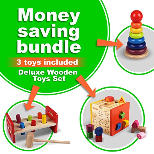 image for WALIKI TOYS Pounding Bench with Hammer, Wood Shape Sorting Box, Rainbo