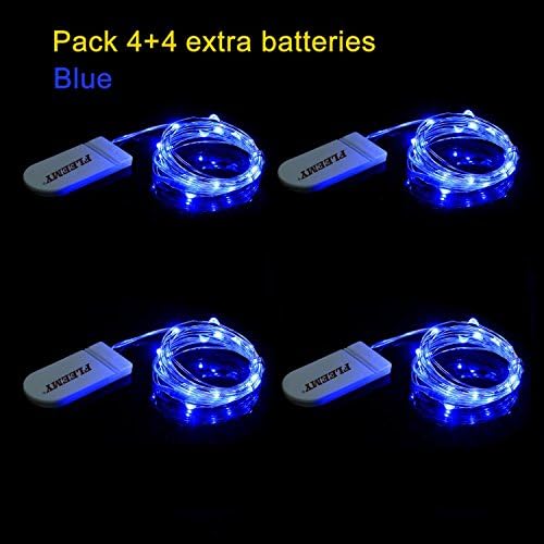 FLEEMY Pack 4 Led Starry String Firefly Lights for Outdoor Indoor Decoration Waterproof Copper Battery Operated Portable Plus Extra 4 spare batteries(Blue, 7ft)