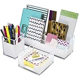 Sorbus Acrylic Desk Organizers Set - 3-Piece, Includes Desk Organizer Caddy, Memo Tray and Pen Cup, Modern Desk Accessories Organizer Great for Home or Office, White Clear (Desk Organizer Set)