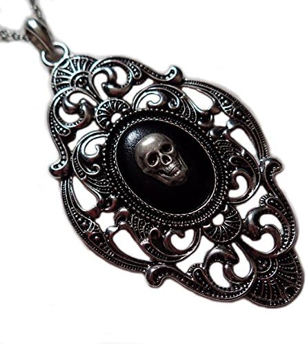 Large Gothic Victorian Silver Framed Skull Cameo Pendant