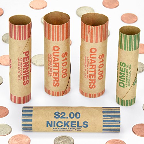 250 Coin Wrappers Made In USA - Preformed Paper Tubes - Assorted Sizes - 100 Quarters, 50 Pennies, 50 Nickels and 50 Dimes