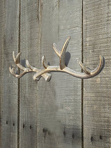 WHITE GOLD 14 inch Vintage Rustic Cast Iron Deer Antlers Coat Rack Key Holder Jewellery Display Rack Bathroom Towels Hanger Rustic Cabin Hanger(with screws) - Thumbnail 7