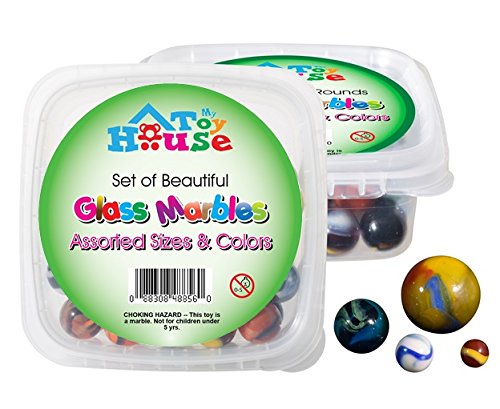 My Toy House Glass Marbles with Portable Container (Assorted Sizes and Colors)