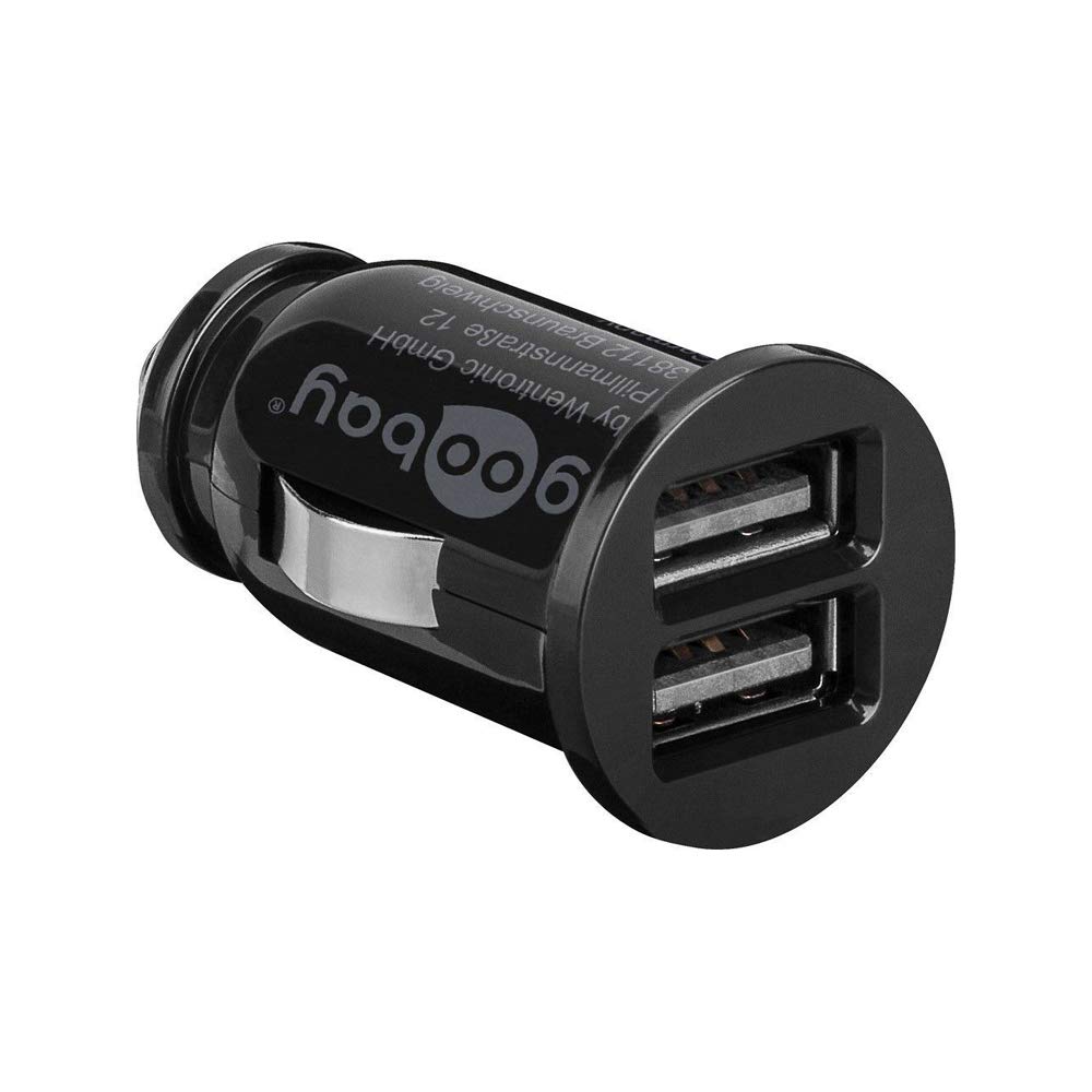 Goobay 58912 Dual USB Car Charger, 3.1 A, Black, 25.2mm Diameter, 44.4mm Length
