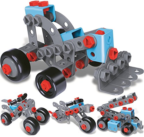 7TECH 233 PCS 4-in-1 Model Building set STEM Educational Construction Engineering Toy with 2 Motorbikes & Cranes and Forklifts for Kids