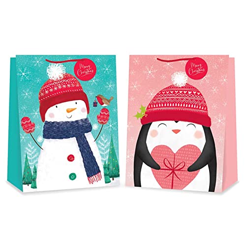 Tallon XB0070L Large Size Cute Penguin & Snowman Xmas Gift Christmas Bags - Pack of 12