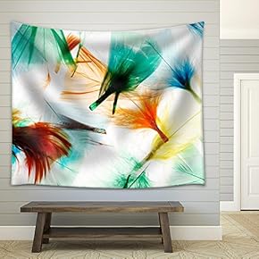 Colorful Feathers - Fabric Wall Tapestry Home Decor - 51x60 inches