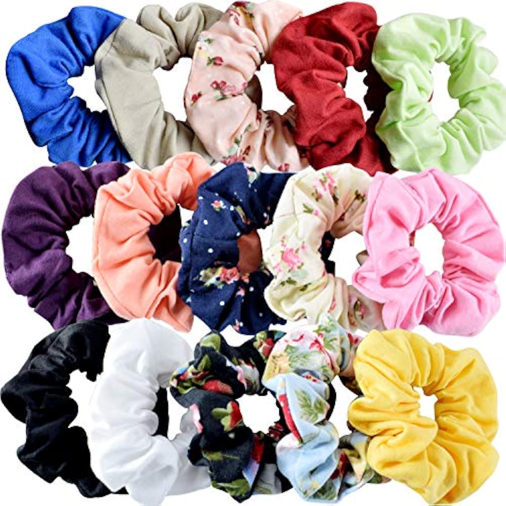 Hair Scrunchies Cotton Elastic Bands 15 Pcs For Accessories Women Girls