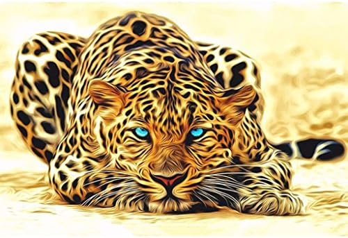 HotAmz DIY Oil Painting Set For Kids Adults - Leopard's Staring, Painting Canvas By Number Kit Coloring Home decor,15.7x19.6inich
