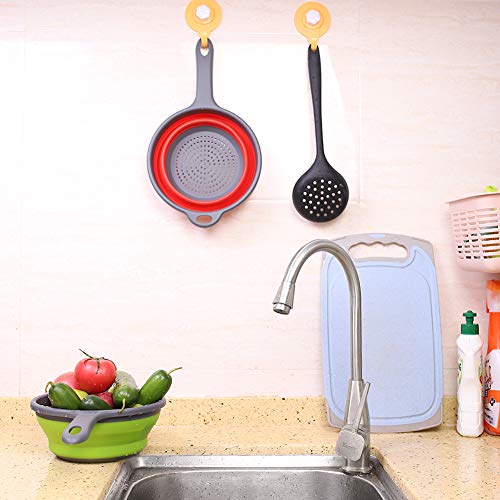 2 Piece Kitchen Foldable Silicone Colanders, Food Strainer Bowls with Handles,Space-Saver Folding Strainers(Green&Red)
