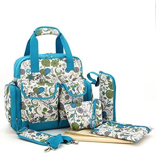 Multifunctional Large Baby Tote Diaper Bag Backpack Changing Organizer Capacity Mummy Handbag Backpack-Blue Printing Floral