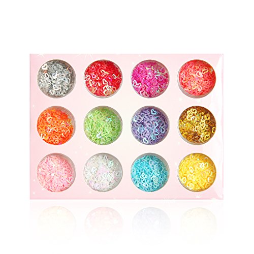 DIY 12 Colors Hollow & Solid Heart Star Iridescent Glitter Sequins Spangle 2 Sets 24 Jars for Nail Art Tip Deco Crafts Project - Thumbnail 2