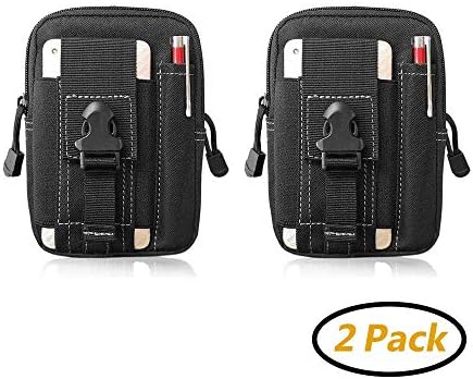 Universal Outdoor Waist Bag, Tactical EDC Tool Holsters Molle Pouch Hiking Camping Cycling Trekking Belt Purse for 6.2" Phone, iPhone X/8/8 Plus/7/6s (Black-2 Pack)