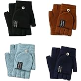 GZYFUVALW 4 Pairs of Winter New Knitted Flap Half Finger Gloves Men's and Women's Back Cover Warm Gloves Thickened Gloves