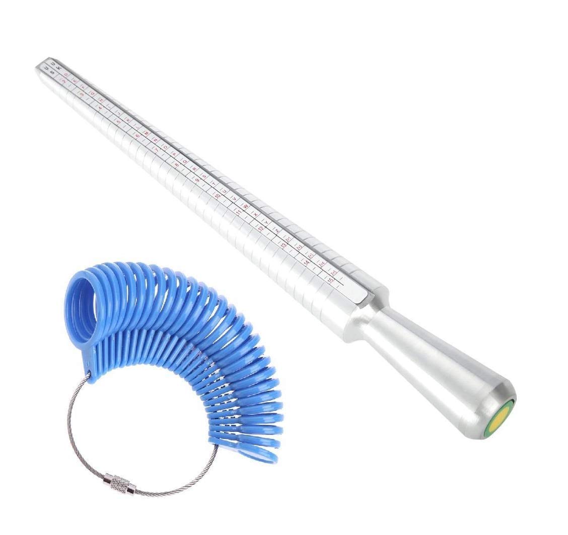 UK British Silver Metal Ring Mandrel & Blue Finger Sizer Measurer Stick Size A-Z