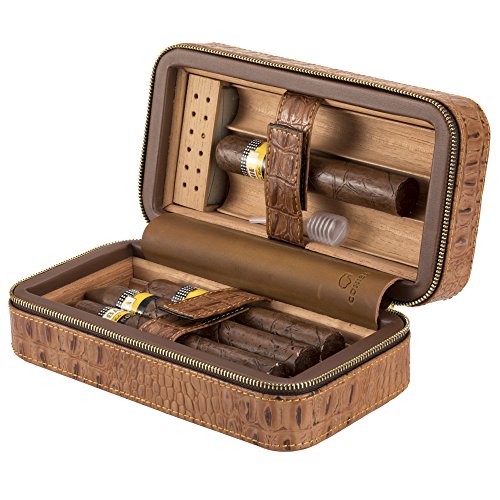 XIFEI portable crocodile grain cigar humidors Cedar wood travel cigar humidor for 6 cigar