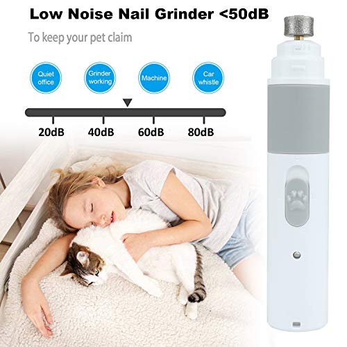 Rusee Quiet Dog Nail Grinder,Electric Noise Free Pet Nail Grinder,Grooming Nail Clippers Trimmer for Large Small Medium Dogs with 2 Diamond Grinding Wheel