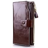 GDTK RFID Blocking Wallet Women's Large Capacity Luxury Wax Genuine Leather Purse (Coffee)
