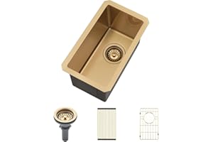 10 Inch Bar Sink Undermount-VASOYO 10x18 Gold Kitchen Sink Undermount Wet Bar Outdoor Rv Sinks 16 Gauge Brushed Gold Stainless Steel Single Bowl Deep Kitchen Sinks Small with Accessories
