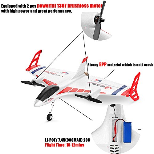 XK X520 2.4G 6CH 3D/6G Airplane Vertical Takeoff Outdoor 6G Leveling Mode 3D Stunt Mode Delta Wing RC Foam Glider Remote Control Plane with Big Remote Control - Thumbnail 5