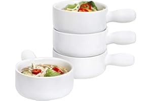 GOURMEX 15oz French Onion Soup Bowls with Handles | Stackable 15 Ounce Ceramic Bowl Set | Ideal Cereal, Salad or Soup Mug | M